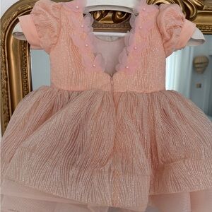 Sparkle Peach Tulle Party Dress with Floral Trim Itty Bitty Toes
